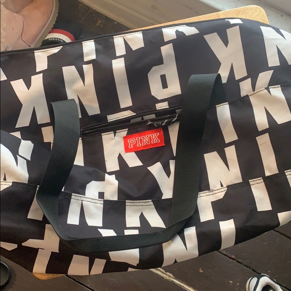 Pink duffel bag